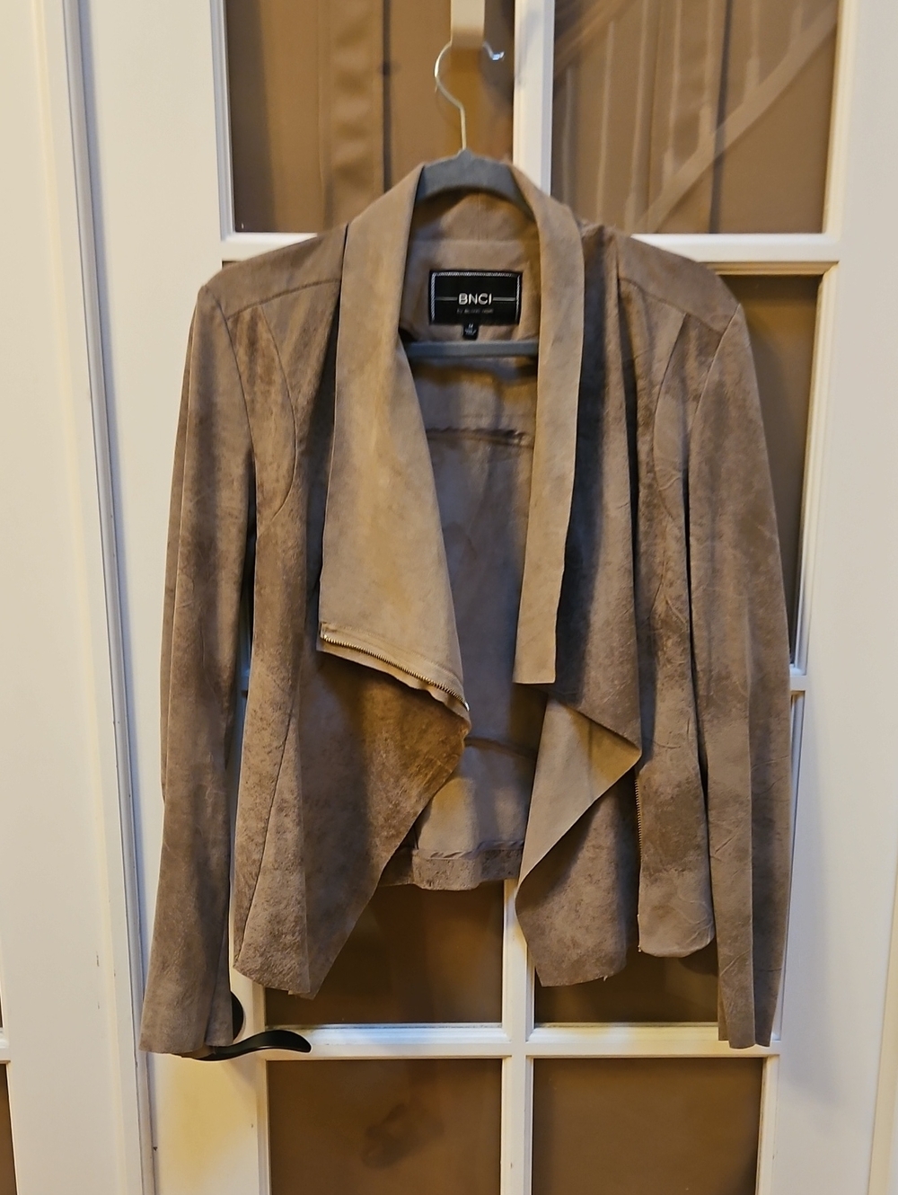 BNC By blanc noir Taupe Faux Suede Draped Open Front Jacket